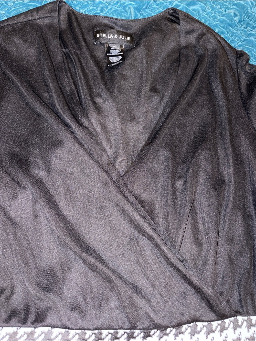 Stella & Jane Black Long-Sleeve Wrap Dress with Houndstooth Skirt - Picture 4 of 5